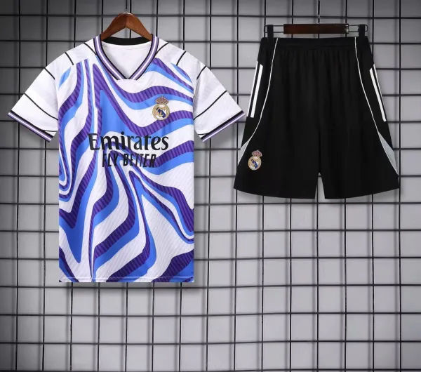 Real Madrid Third Kit 2023-24 White Multicolor Jersey and Black Shorts Set - 14