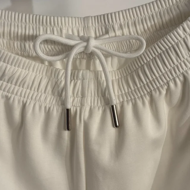 Miu Tracksuits Short-Sleeve Polo and Elastic-Waist Wide-Leg Pants with Contrast Side Stripes product detail image 9