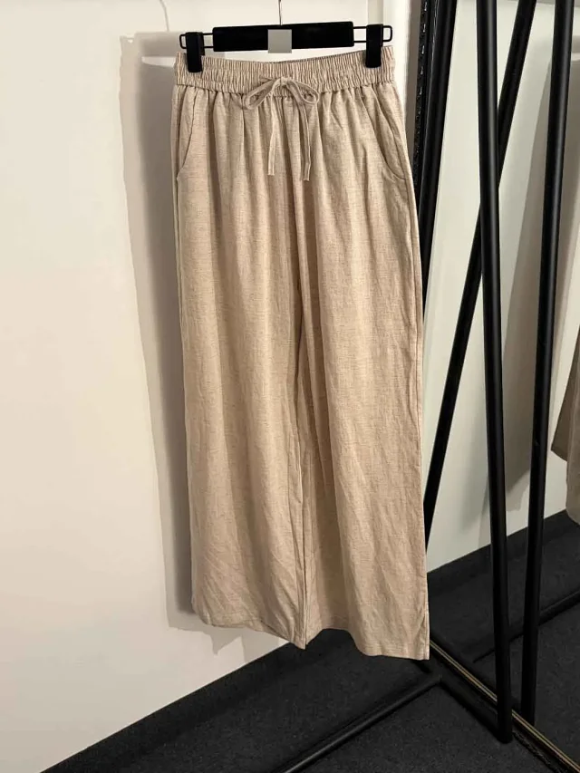 Unbranded Matching Sets Linen-look sleeveless vest and drawstring wide-leg trousers with floral bead embellishments product detail image 5