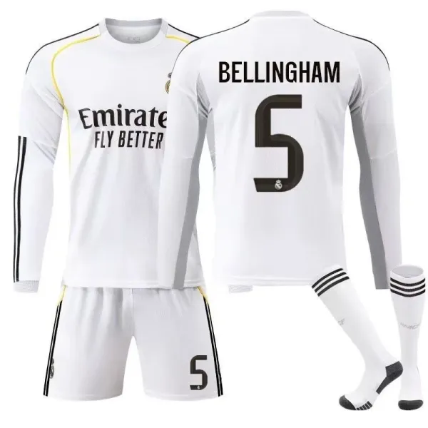 Real Madrid Mbappé #10 Home Kit White Long-Sleeve Jersey Set - 4