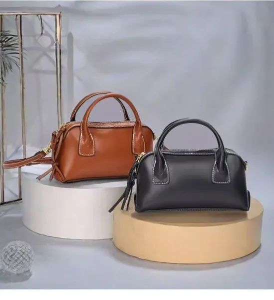 Design Mini Boston Bag Brown Leather Handbag - 4