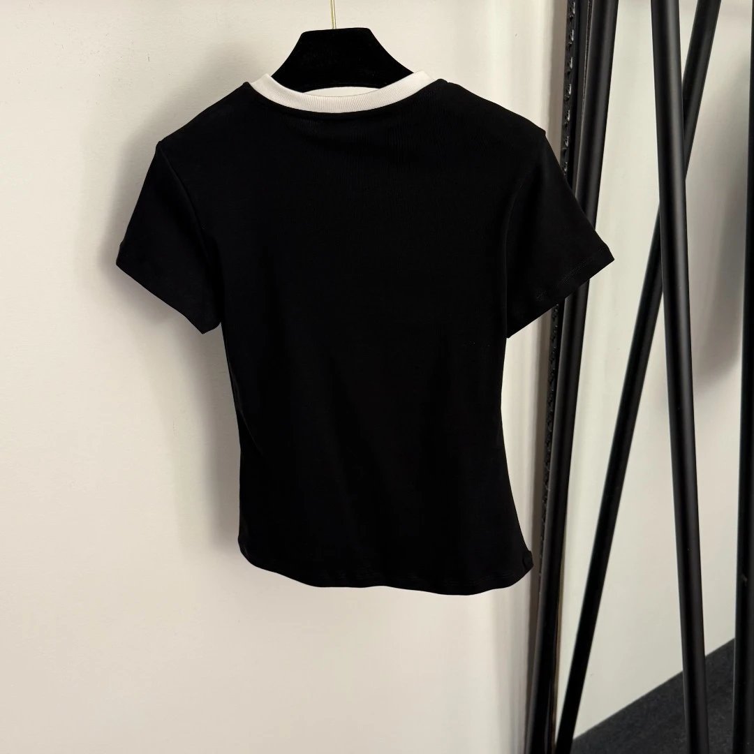 Celine T-Shirts Embroidered Logo Ringer Crew Neck Short-Sleeve T-Shirt image 4