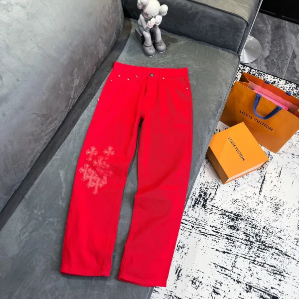 Chrome Hearts x Denim Tears Red Cross-Embroidered Jeans - 4