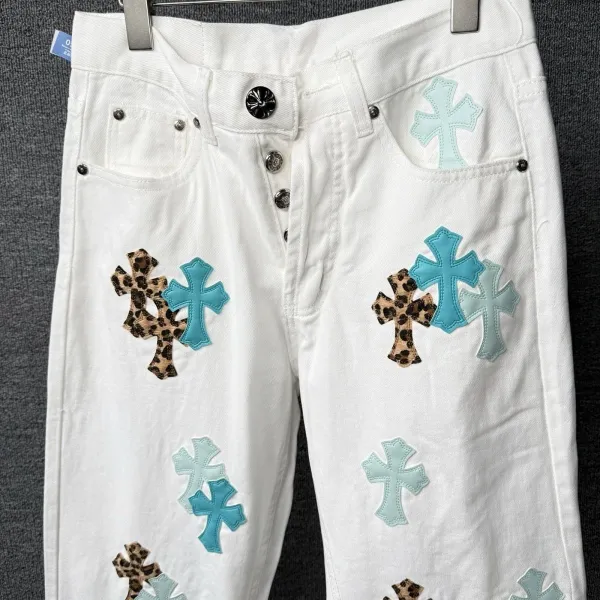 Chrome Hearts Cross-Embroidered White Straight-Leg Jeans - 24
