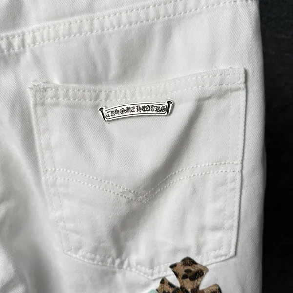 Chrome Hearts Cross-Embroidered White Straight-Leg Jeans - 27