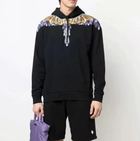 Design Feather Necklace Print Black Hoodie - 4
