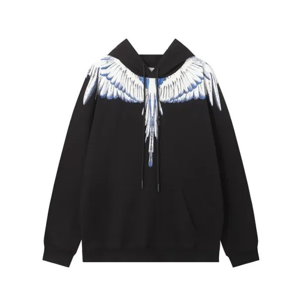 Design Feather Necklace Print Black Hoodie - 35
