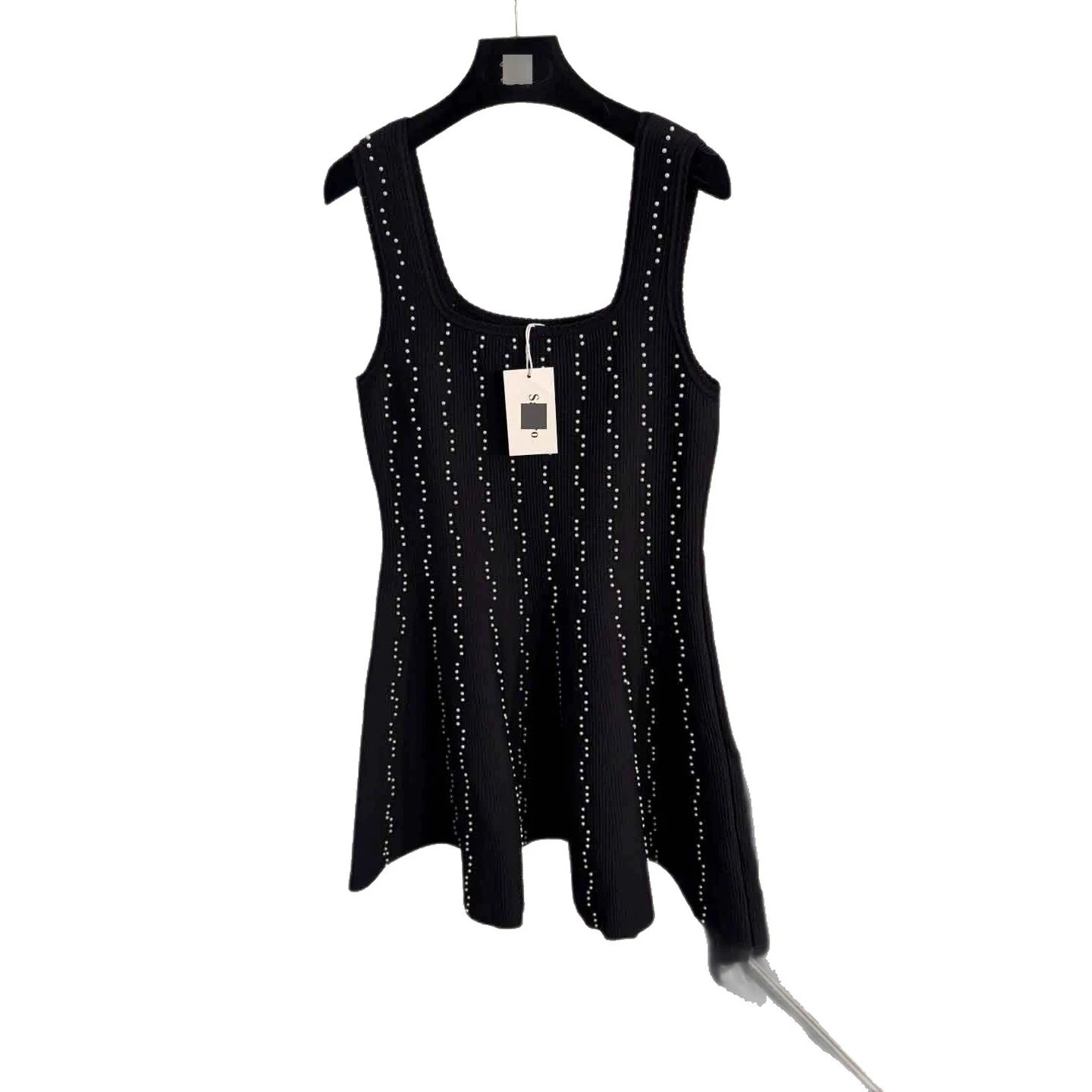 Unbranded Dresses Sleeveless Ribbed Knit Dress with Pearl Embellishments image 5