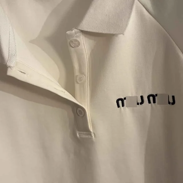 Miu Tracksuits Short-Sleeve Polo and Elastic-Waist Wide-Leg Pants with Contrast Side Stripes product detail image 7