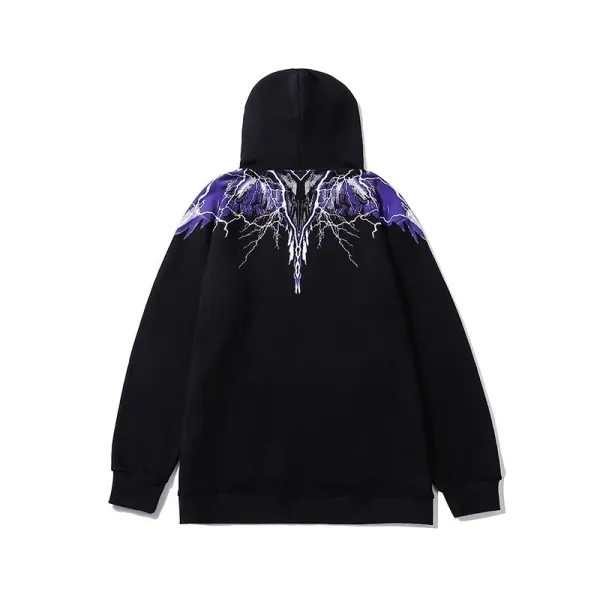 Design Feather Necklace Print Black Hoodie - 63