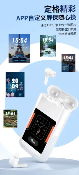 Design Smart TWS Earbuds with Display Case Black Earphones - 8