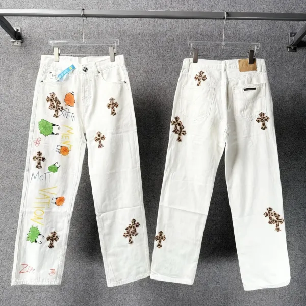Chrome Hearts Cross-Embroidered White Straight-Leg Jeans - 37