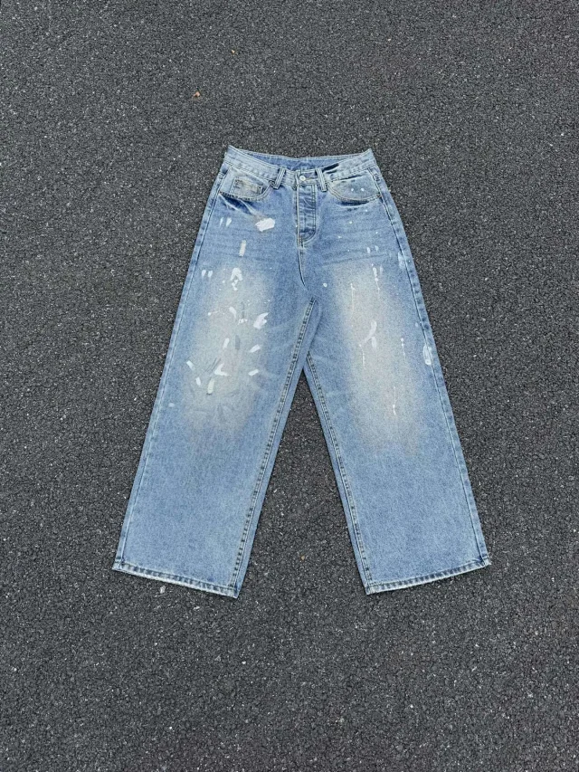 Acne Studios Jeans Distressed paint-splatter wide-leg product detail image 23