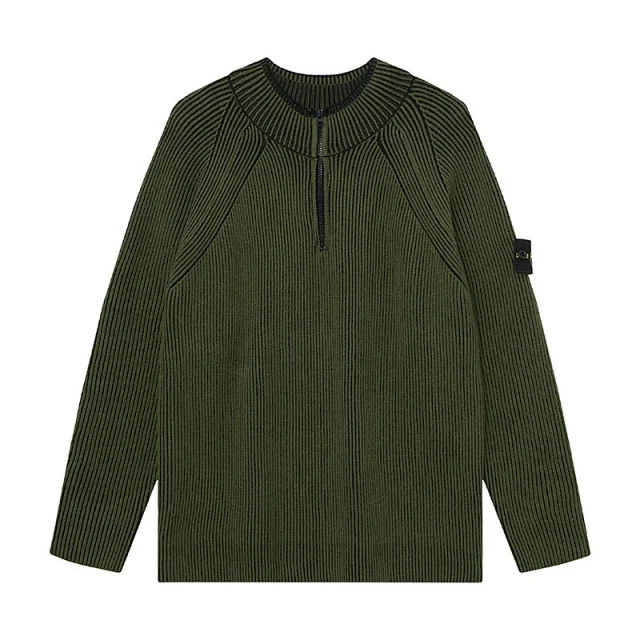 Stone Island Knitwear Ribbed half-zip crewneck sweater with compass sleeve patch product detail image 3