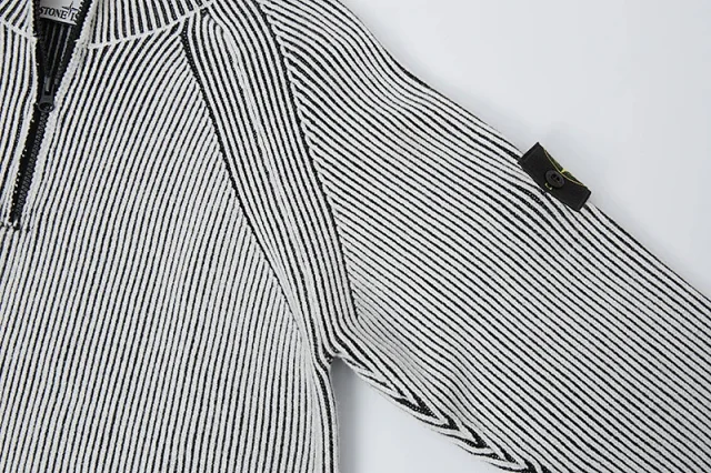 Stone Island Knitwear Ribbed half-zip crewneck sweater with compass sleeve patch product detail image 9
