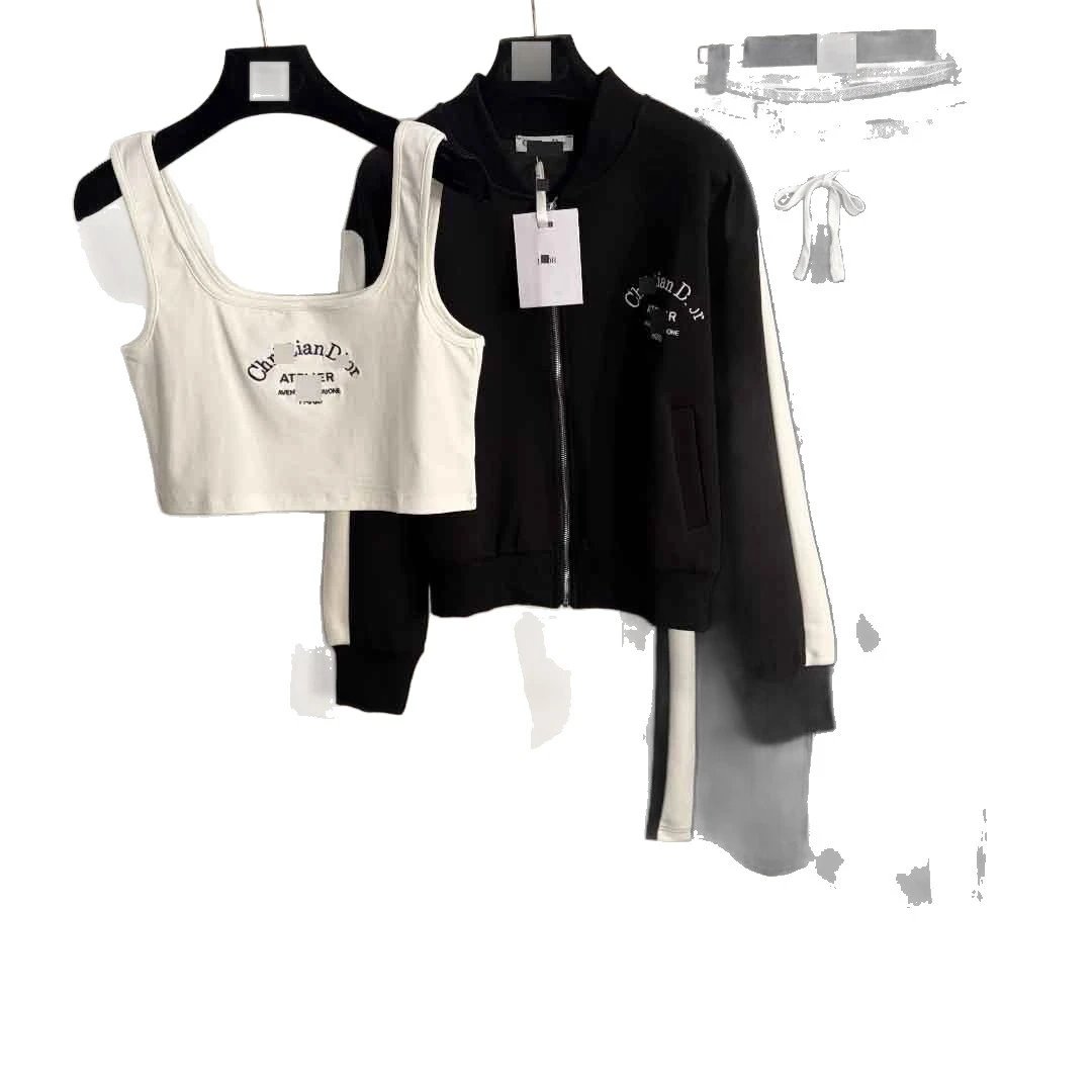Dior Matching Sets Three-piece logo-print zip jacket, cropped tank top and side-stripe trousers set image 5