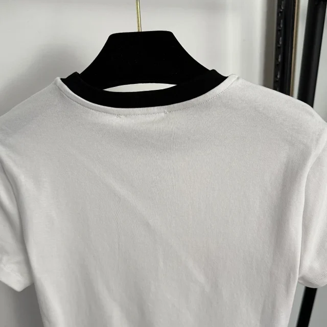 Celine T-Shirts Embroidered Logo Ringer Crew Neck Short-Sleeve T-Shirt product detail image 6
