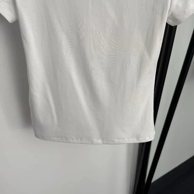Celine T-Shirts Embroidered Logo Ringer Crew Neck Short-Sleeve T-Shirt product detail image 7