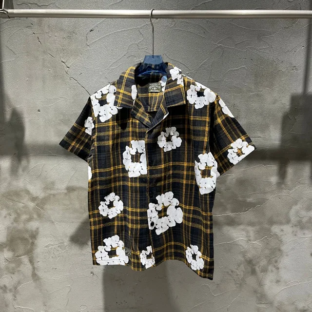 Denim Tears Shirts Plaid floral-print short-sleeve button-up shirt product detail image 13