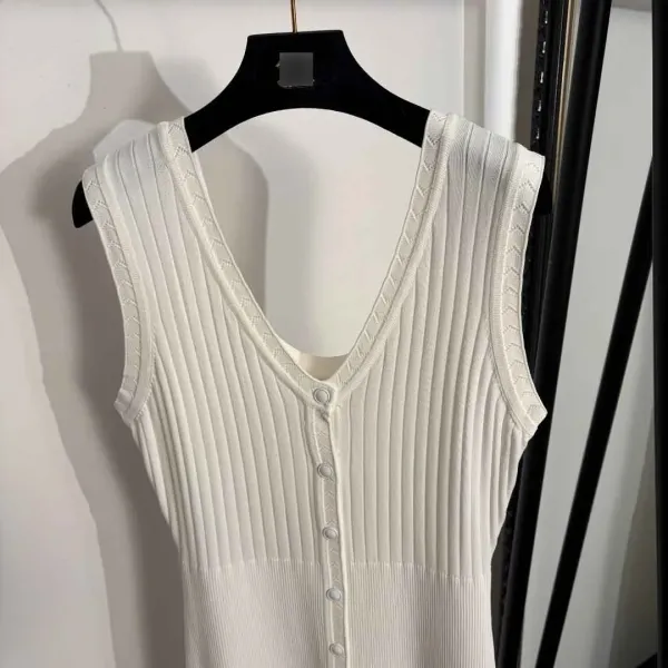 Design Knit Button-Front Pleated Midi Dress White - 5