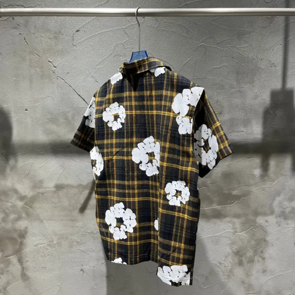 Design Floral Plaid Short-Sleeve Shirt and Shorts Set Black White - 15