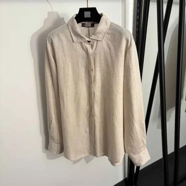 Design Linen Shirt and Wrap Skirt Set Beige - 4