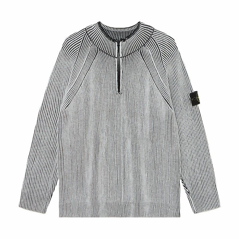 Stone Island Knitwear Ribbed half-zip crewneck sweater with compass sleeve patch image 2