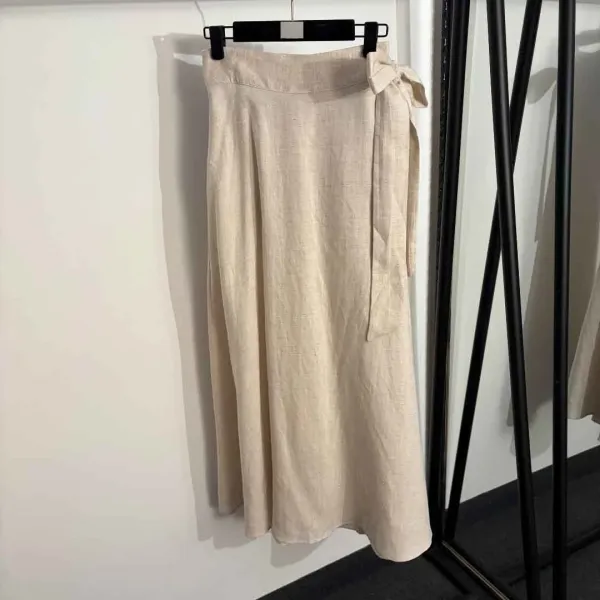 Design Linen Shirt and Wrap Skirt Set Beige - 6