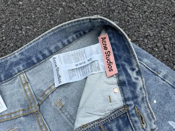 Acne Studios Paint-Splatter Wide-Leg Jeans Light Blue - 23
