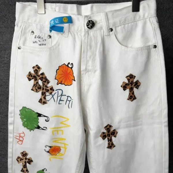 Chrome Hearts Cross-Embroidered White Straight-Leg Jeans - 40