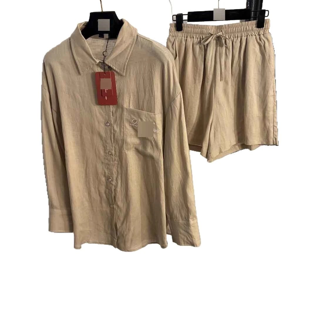 Loro Piana Matching Sets Embroidered Pocket Linen Shirt and Drawstring Shorts Set image 5