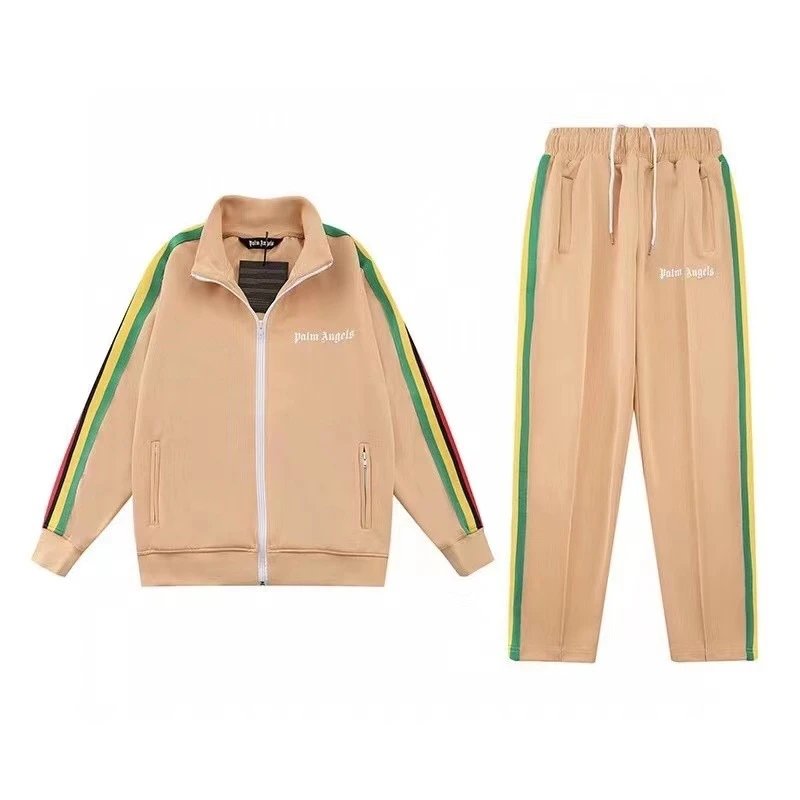 Palm Angels Track Jacket Black with Green and Yellow Stripes Outerwear - 6