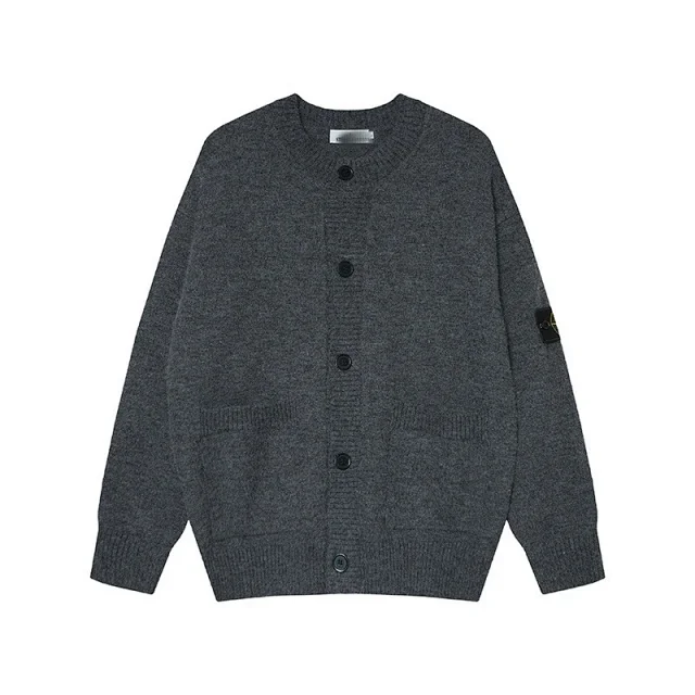 Stone Island Knitwear Button-Front Crewneck Cardigan with Sleeve Compass Badge product detail image 5