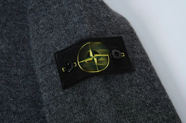 Stone Island Knitwear Button-Front Crewneck Cardigan with Sleeve Compass Badge product detail image 12