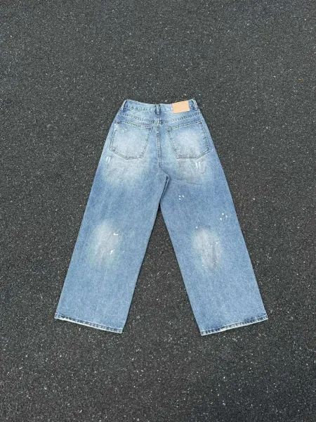 Acne Studios Paint-Splatter Wide-Leg Jeans Light Blue - 12