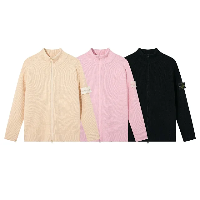Stone Island Knitwear Zip-Up Ribbed Knit Sweater with Compass Sleeve Patch product detail image 3