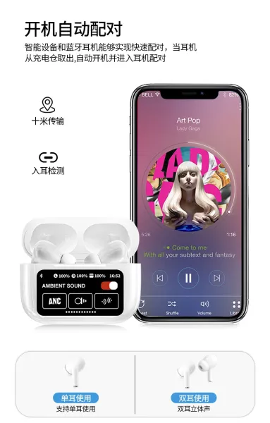 Design A9 Pro LCD Smart Touchscreen TWS Earbuds White Tws Earbuds - 14