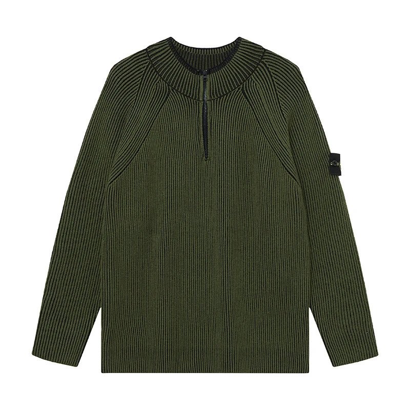 Stone Island Knitwear Ribbed half-zip crewneck sweater with compass sleeve patch image 3