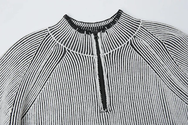 Stone Island Knitwear Ribbed half-zip crewneck sweater with compass sleeve patch product detail image 8