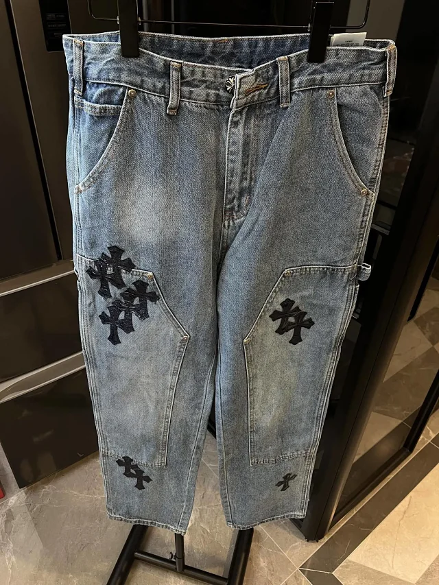 Unbranded Jeans Light-wash carpenter with cross appliqués product detail image 13