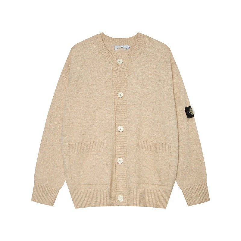 Stone Island Knitwear Button-Front Crewneck Cardigan with Sleeve Compass Badge image 2