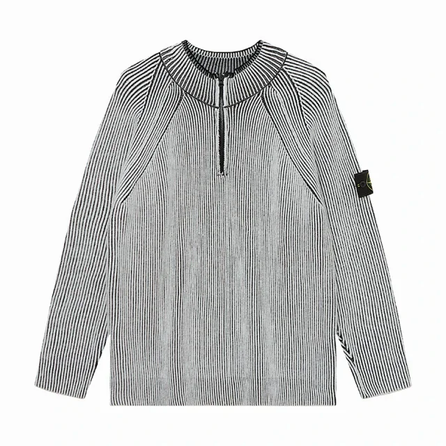 Stone Island Knitwear Ribbed half-zip crewneck sweater with compass sleeve patch product detail image 6