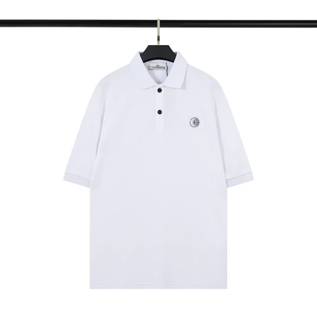 Stone Island T-Shirts Short-Sleeve Polo Shirt with Compass Badge and Striped Trim product detail image 3