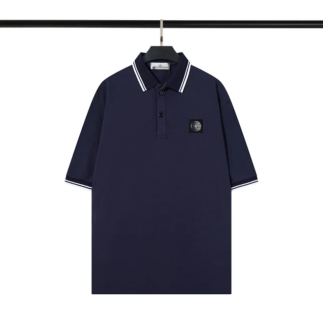Stone Island T-Shirts Short-Sleeve Polo Shirt with Compass Badge and Striped Trim product detail image 11