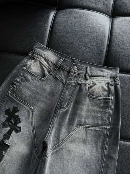 Chrome Hearts Cross Embroidered Distressed Wide-Leg Jeans - 15