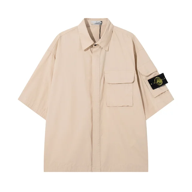 Stone Island Shirts Short-Sleeve Button-Up Overshirt with Compass Arm Patch and Chest Pocket product detail image 3