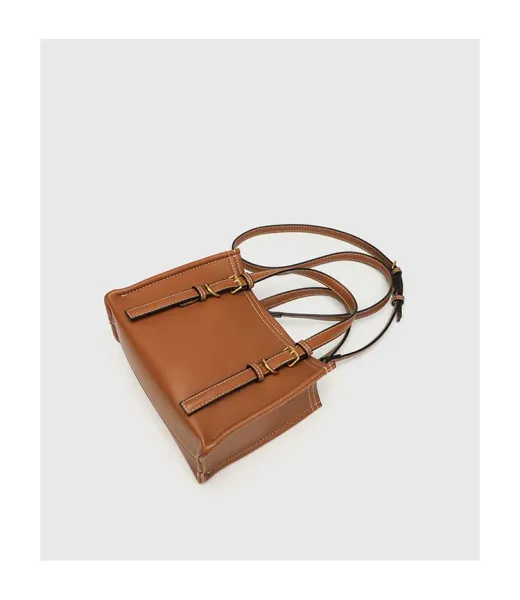 Design Mini Structured Top-Handle Bag Black with Beige Strap Handbags - 14