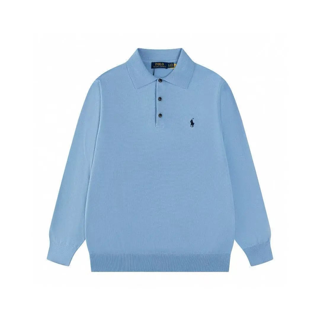 Polo Ralph Lauren Knitwear Long-Sleeve Collar Knit Sweater — Blue