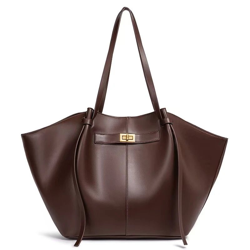 Design Structured Leather Tote Bag Brown Handbag