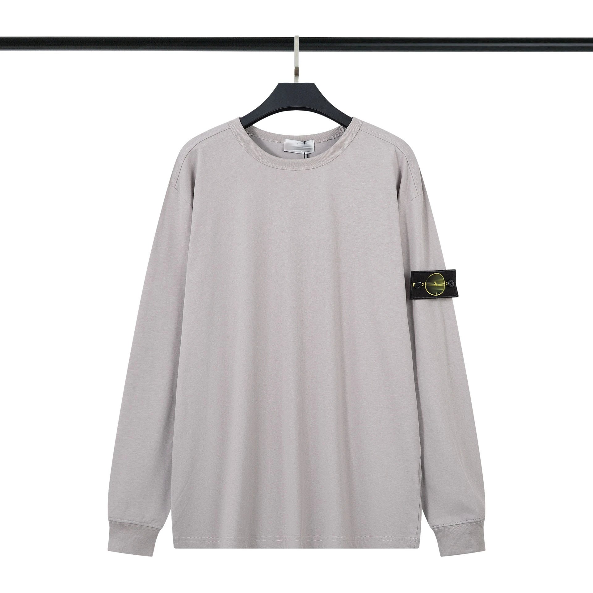 Stone Island T-Shirts Long-Sleeve Crewneck T-Shirt with Compass Badge — Light gray